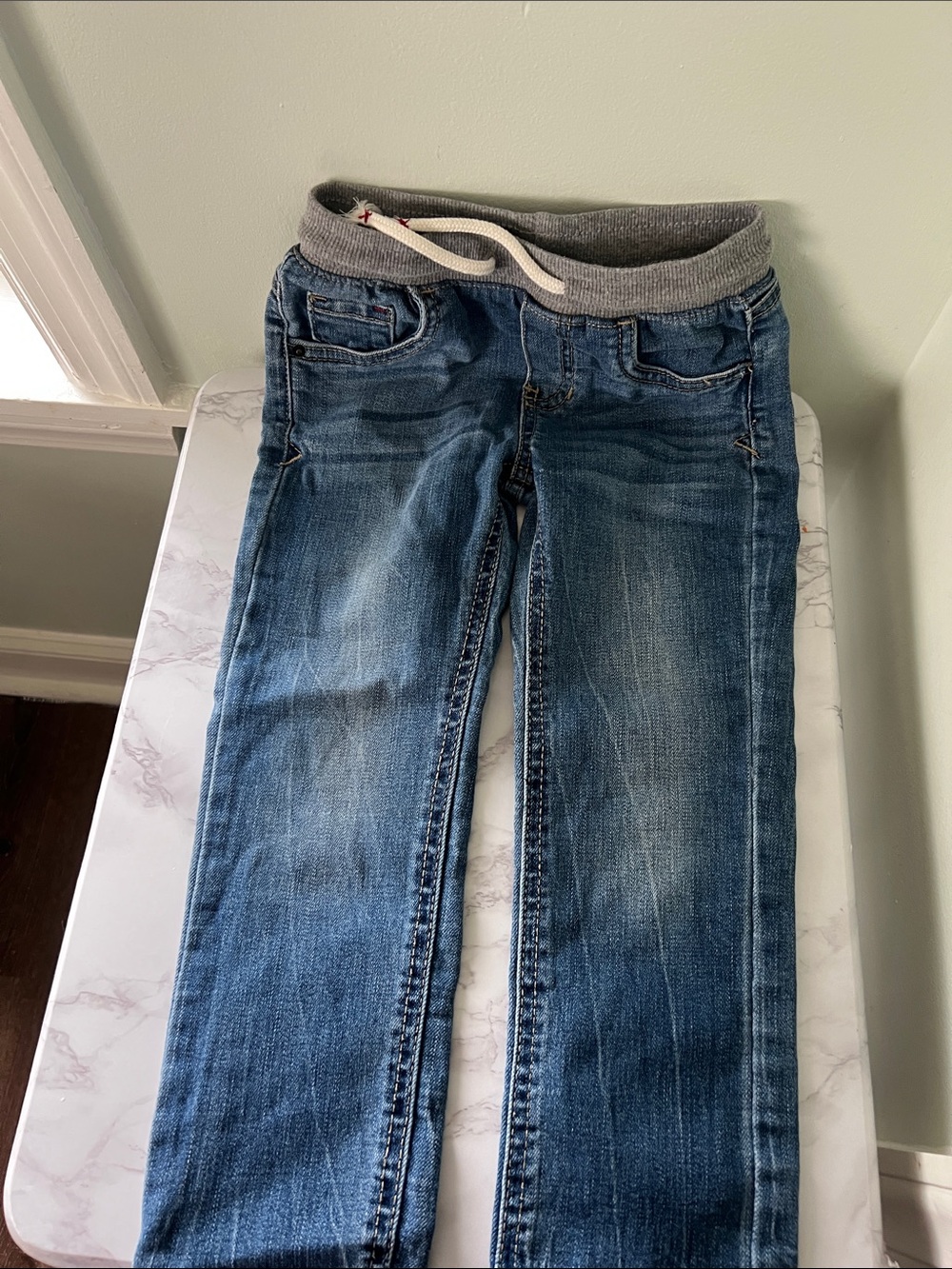 Kids Blue Pull-On Stretch Jeans with Knit Waistband